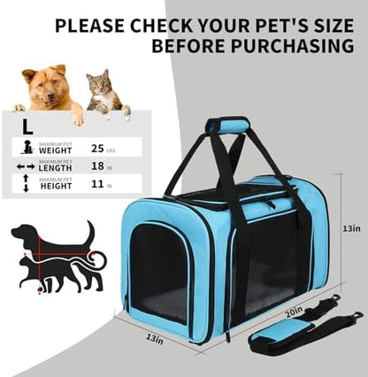 Carriers Soft-Sided Pet Carrier Large Carrier for Medium Large Cats Dogs Under 35Lbs,Breathable Ventilated Design,Collapsible Roomy Carrier with Airline Approved(X-Large,Blue)