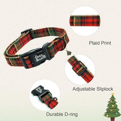 Dog Collars - Christmas Plaid Print Pet Collar, Soft & Durable, Adjustable for Large Dogs