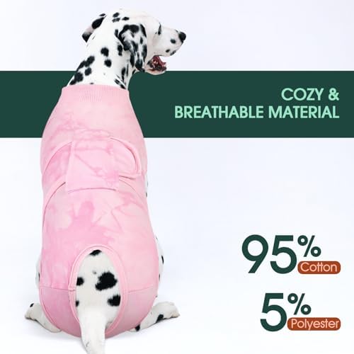 Kuoser Dog Surgery Recovery Suit, Anti Licking Surgical Suit for Dogs Male Neuter, Soft Dog Surgery Suit Female Spay Subsititute E-Collar Cone, Doggie Body Suits After Surgery Pink Tie Dye S