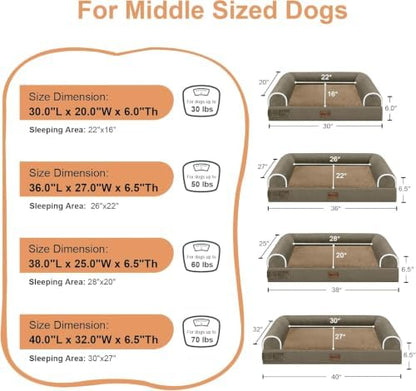 NANUYA Orthopedic Dog Bed for Large Dogs, 36 x 27 Inch, Brown