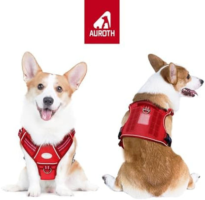 AUROTH Tactical Dog Harness for Large Dogs No Pull Adjustable Pet Harness Reflective K9 Working Training Easy Control Pet Vest Military Service Dog Harnesses Red M