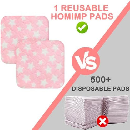 Homimp 2 Pack Guinea Pig Bed, Waterproof Reusable Small Animal Bed,Super Absorbent Pee Pad Mat for Rabbit Bunny Hamster Rat Hedgehog Chinchilla,Washable Fleece Cage Liners 12"x12"