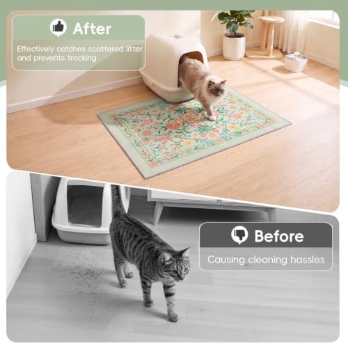 Bienbee Cat Litter Mat, 2PCS 33"x22" Machine Washable Litters Box Mats Non-Slip &Waterproof Cat Litters Trapping Mats Easy to Clean Mat for Litter Box Less Waste Protects Floors Pastel Green L