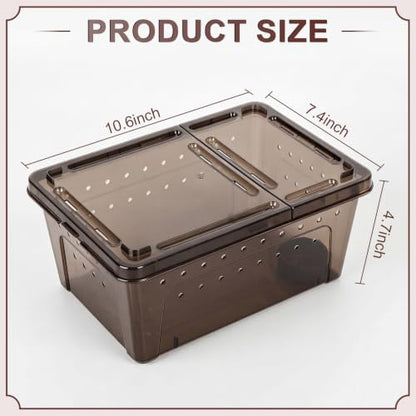 Irenare 8 Pcs Reptile Breeding Box Plastic Spider Terrarium Tarantula Feeding Box for Bearded Dragon Lizard Spider Gecko Scorpion (Vent Strips,Black,10.6 x 7.4 x 4.7 Inch)