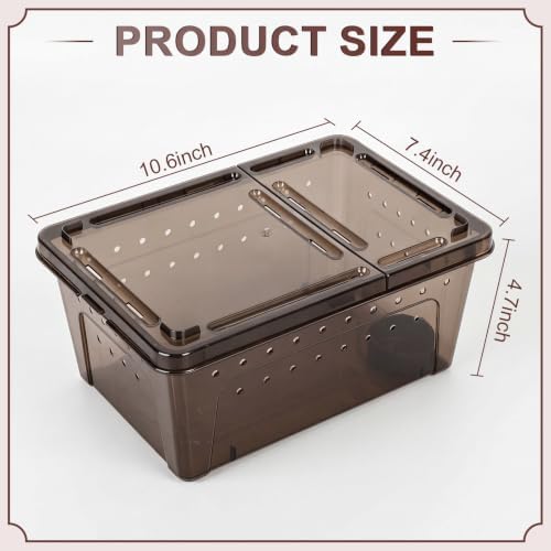 Irenare 8 Pcs Reptile Breeding Box Plastic Spider Terrarium Tarantula Feeding Box for Bearded Dragon Lizard Spider Gecko Scorpion (Vent Strips,Black,10.6 x 7.4 x 4.7 Inch)