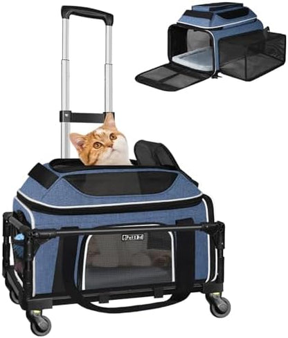 Petskd Top & Side Expandable Small Pet Carrier with Wheels Airline Approved