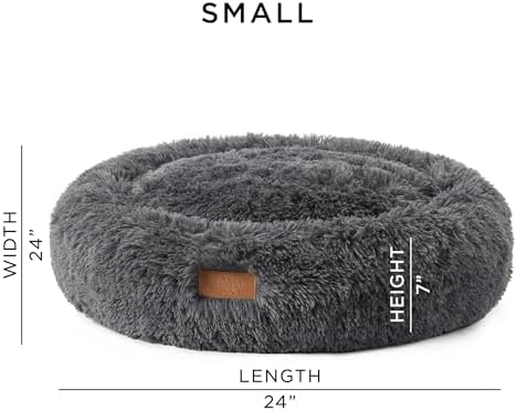 TOWN & COUNTRY LUXE CuddleTown Fuzzy Solid Donut Pet Bed, Soft, Cozy & Calming, Non-Slip Bottom, 100% Machine Washable, Dark Grey, Small 24"x24"x7" Round