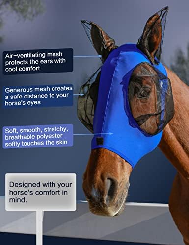 Horse Fly Mask with Ears, Fly Mask for Horses, Breathable Mesh