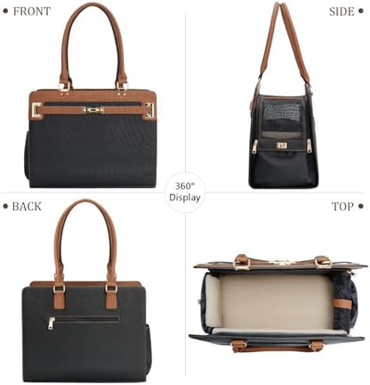 2-in-1 Stylish Dog Purse Carrier Soft-Sided Carriers Travel Tote Bag for Small Dogs Cats, Fashion Foldable Pet Bag for Puppies Small Animals with Pockets (Black+Brown, 15" L x 7.5" W x 12.2" H)