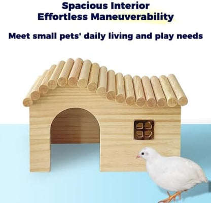 Hamster Wood Hideout Hut with Window Small Animal Wooden House for Rat Dwarf Hamster (Small)