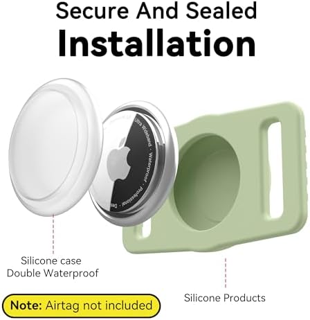 GOCII for Airtag Dog Collar Holder 2 Pack,Waterproof Dog Collar Holder for Apple AirTag(Gen 1 & 2),Silicone Air Tags Case for Dog Collars(Light Green)