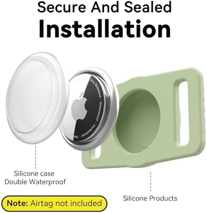 GOCII for Airtag Dog Collar Holder 2 Pack,Waterproof Dog Collar Holder for Apple AirTag(Gen 1 & 2),Silicone Air Tags Case for Dog Collars(Light Green)