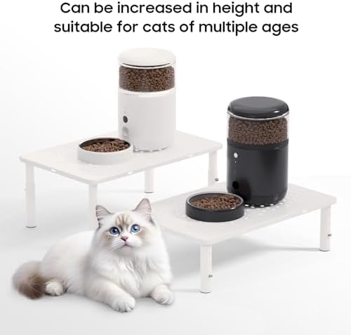 W‌SOWX Adjustable Automatic Cat Feeder Stand, Elevated Cat Food Stand,White