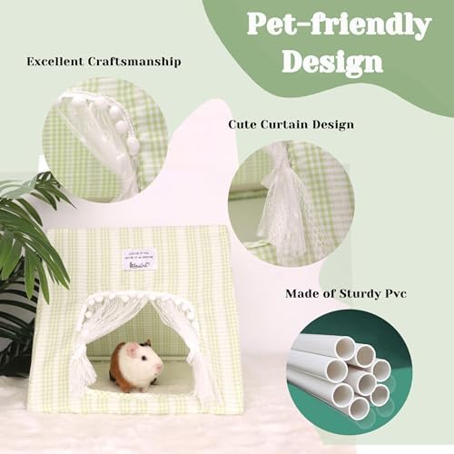 Jenvd Guinea Pig Hideout Large with Curtain, Machine Washable Bunny Hideout