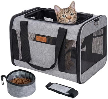 YUNIQUE Soft-Sided Cat & Dog Carrier for Pets Up to 15 Lbs, Airline Approved Collapsible Travel Puppy Carrier with Lightweight Fabric Design (Grey)