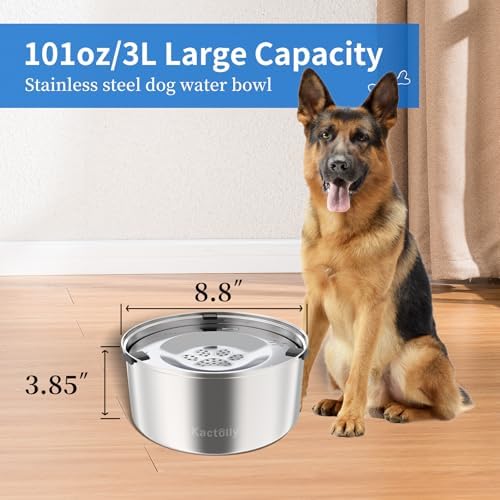 Kactoily 3L/101oz Dog Water Bowl Stainless Steel Slow Water Bowl for Dog