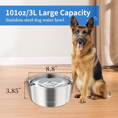 Kactoily 3L/101oz Dog Water Bowl Stainless Steel Slow Water Bowl for Dog