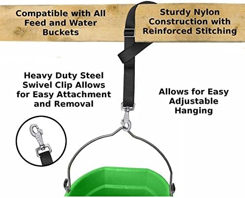 Rosemarie Horse Bucket Strap Hangers,Horse Suppliers Adjustable Nylon Straps up to 700 lbs for Hay Nets, Water Buckets,Hanging-Pratical and Easy Use(4 Pack) (Black)