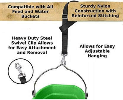 Rosemarie Horse Bucket Strap Hangers,Horse Suppliers Adjustable Nylon Straps up to 700 lbs for Hay Nets, Water Buckets,Hanging-Pratical and Easy Use(4 Pack) (Black)