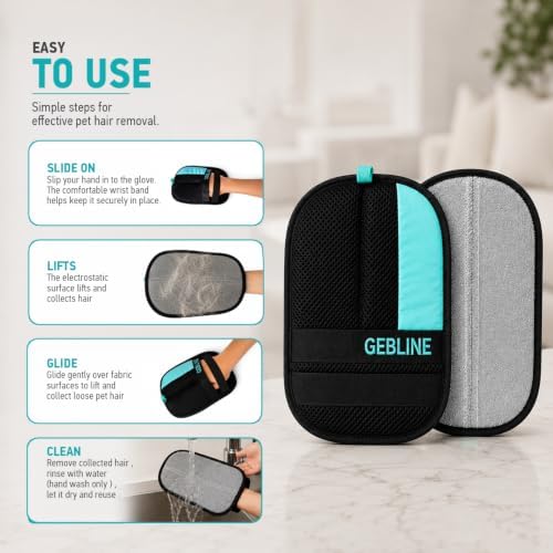 Pet Hair Remover Glove for Furniture & Upholstery, Dog Hair Remover for Couch, Cat Hair Remover for Furniture, Electrostatic Fur Remover, Reusable Pet Hair Remover for Fabrics, 2 Gloves
