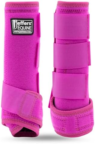 Jeffers Equine Protective Horse Boots, 1 Pair, Medium - Safe Neoprene Leg Guards, Durable Strap Closures, Front & Hind Support, Equestrian Accessories for Travel & Riding - Pink