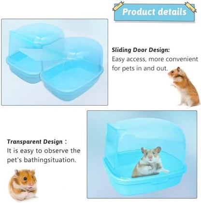 Hamiledyi Hamster Bathtub Dwarf Hamster Bathroom Sand Bath Container Chinchilla Sauna Room Plastic Sand Bath Box House for Gerbils Hedgehog Mice or Other Small Pets Animals(Blue,Large Size)