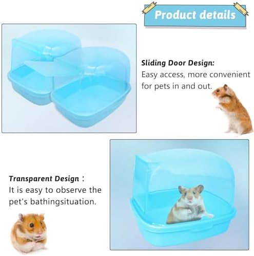 Hamiledyi Hamster Bathtub Dwarf Hamster Bathroom Sand Bath Container Chinchilla Sauna Room Plastic Sand Bath Box House for Gerbils Hedgehog Mice or Other Small Pets Animals(Blue,Large Size)
