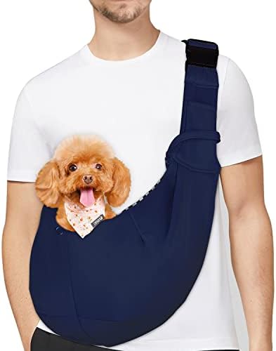 PETLOFT Reversible Dog Cat Sling Carrier, Small Dog Carrier, Adjustable Dog Sling, Hands Free Cross Body Carrier with Collar Hook for Dog/Cat/Bunny up to 11lb (Blue)