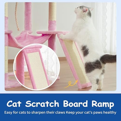 Cat Craft Cat Tree 63 Inch Cat Tower for Indoor Cats, Multi-Level Cat Tree for Large Cats 20 lbs+ Heavy Duty Cat Tower with Sisal Scratching Posts, Hammock, Condo and Extended Platform, Pink