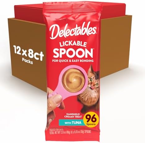 Delectables Lickable Spoon Handheld Wet Cat Treats Made with Real Tuna, Quick & Easy Creamy Puree, Mess Free, Grain-Free, No Added Fillers, No By-Products, No Added Preservatives, Tuna 96ct