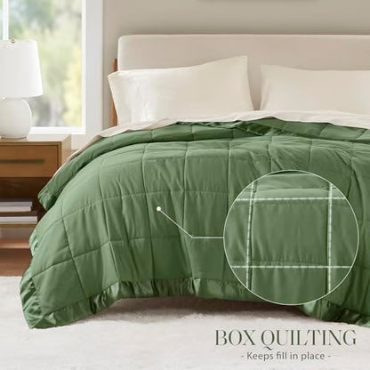 Madison Park Down Alternative Twin Size Blanket for Bed, Satin Trim, Green