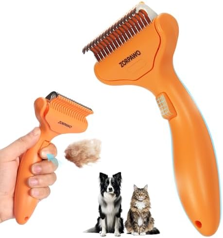 Undercoat Rake & Self-Cleaning Deshedding Brush, Orange