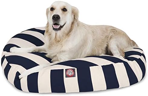 Navy Blue Vertical Stripe Large Round Indoor Outdoor Pet Dog Bed With Removable Washable Cover By Majestic Pet Products