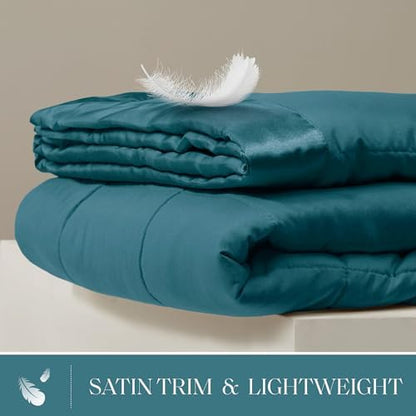 Madison Park Down Alternative King Size Blanket for Bed, Satin Trim, Teal