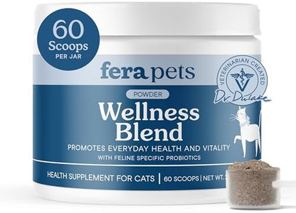 Fera Pets Cat Multivitamin - Wellness Blend with Probiotics, 60 Scoops