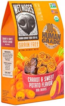 Wet Noses Organic Crunchy Dog Treats Grain Free – All-Natural, Human-Grade, Non-GMO, Healthy Training & Delicious Snacks for Dogs, All Dog Sizes & Breeds – Carrot & Sweet Potato, 14oz (Single Pack)