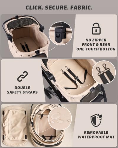 797Audio Dog Cat Stroller for Small Medium Pets,3-in-1 Foldable Pet Stroller with Detachable Carrier,Car Seat,One Click Folding,All-Terrain 4 Wheels,Adjustable Canopy with Sun Shades,Max 121lbs(Beige)