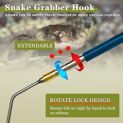 22" 64" Snake Hook Reptile Catcher Stick Tongs Rattlesnakes Grabber Pick-up Handling Tool Kit for Catching Controlling or Moving Python Copperhead (Small Snake Hook - Blue)