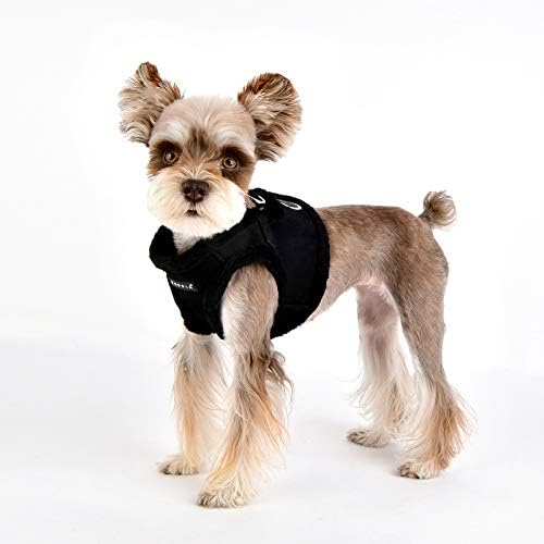 Puppia Terry Vest Dog Harness Step-in Winter Suede Warm No Choke No Pull Training Walking for Small and Medium Dog, Black, Small