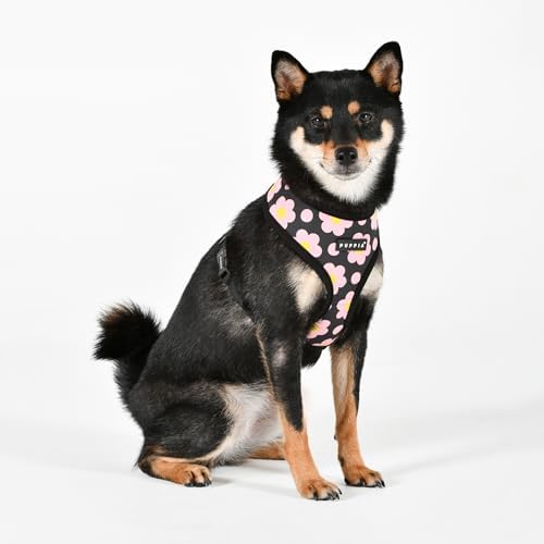 Puppia Bacopas Dog Harness A (Over-The-Head) Fashionable Flower Pattern Spring Summer Harness for Small and Medium Dogs, Black, X-Large