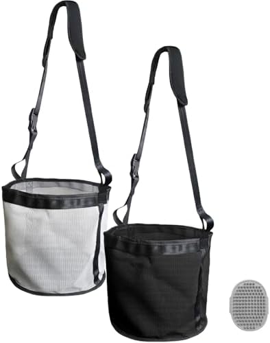Horse Feed Bag, 2 Pack Heavy Duty Nylon Muzzle Grain Feed Bag with Adjustable Elastic Strap, Mesh Feed Bags with Durable Waterproof Bottom Muzzle Comfort Neck Pad for Horse