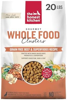 The Honest Kitchen Grain Free Beef & Superfoods Whole Food Clusters, Human Grade Dry Dog Food, Vet-Crafted Nutritional Support for Skin, Coat, Digestion & Overall Wellness, 20 lb Bag