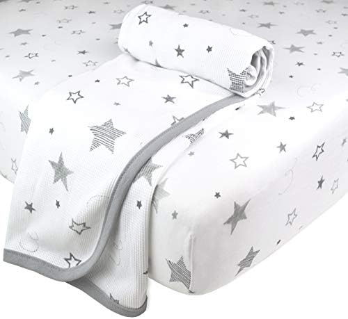 American Baby Company 100% Cotton Thermal Waffle Swaddle Blanket (30" x 40"), Soft, Breathable & Stretchy, Super Stars, for Boys and Girls, Perfect for Swaddling, Travel and Gifting
