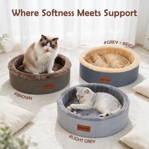 Calming Round Cat & Dog Bed for Kittens, Soft Memory Foam Cat Bed