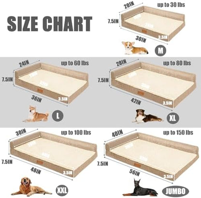 Patas Lague Orthopedic Large Dog Bed Washable Pet Sofa Bed 48''X30''Beige