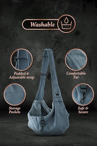 Noah & Paw Dog Sling Carrier for Small Dogs 3-10lb, Dog Sling for Small Dogs and Cats, Dog Carrier with Adjustable Padded Strap, Premium Twill, Lined with Fur, Double Safety Feature, Machine Washable