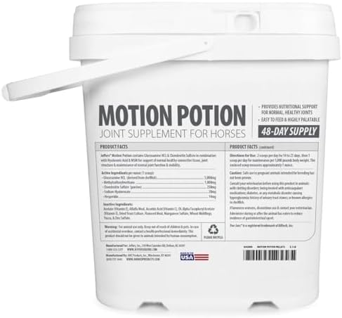 Jeffers Motion Potion Horse Joint Supplement Pellets – Glucosamine HCL, MSM, Chondroitin, Hyaluronic Acid, Vitamin C & E, Daily Equine Support for Senior & Active Horses – 3.1, lbs 48 Day Supply