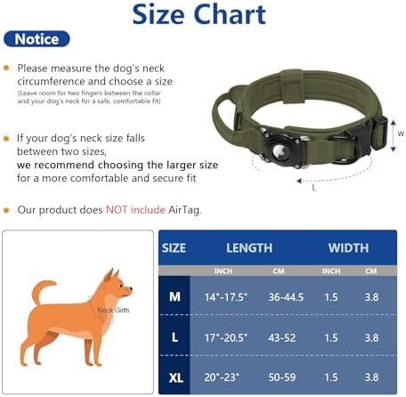 2026 Upgrade Waterproof AirTag Dog Collar, Comfortable Control Handle and Metal Buckle, Military Tactical Dog Collar with AirTag Holder, GPS Holder for Medium to Large Dogs (ArmyGreen,L)
