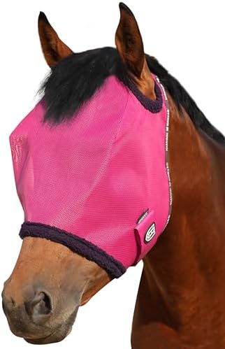 Harrison Howard All Round Mesh Horse Fly Mask UV Protective with Fleece Padded Edging Magenta XL