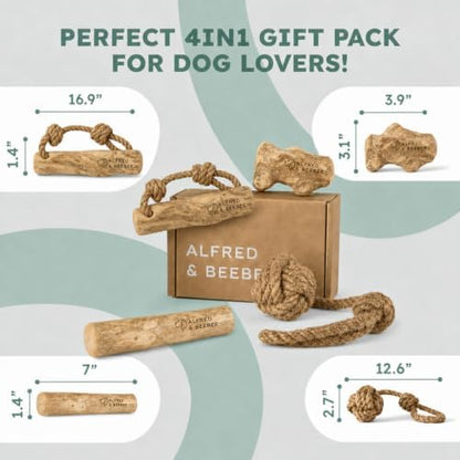 Natural Coffee Wood Slow Chew Dog Toys, 4 Pack, S-M